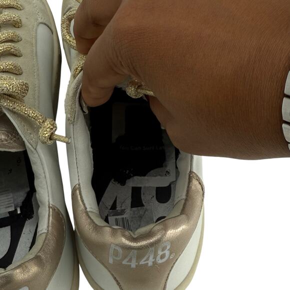 P448 White Gold Glitter Laces Platform Thea Sneakers Womens 37 EU - Picture 12 of 13